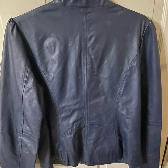 Dialogue Women's Navy Blue Leather Jacket - Picture 2 of 4